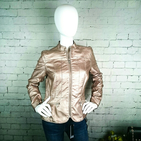Baccini Jackets & Blazers - NWT Baccini Rose gold faux leather jacket w/ pckts
